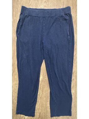 Eileen Fisher Hemp Organic Cotton Pull On Pants PS Ankle Elastic Waist Navy